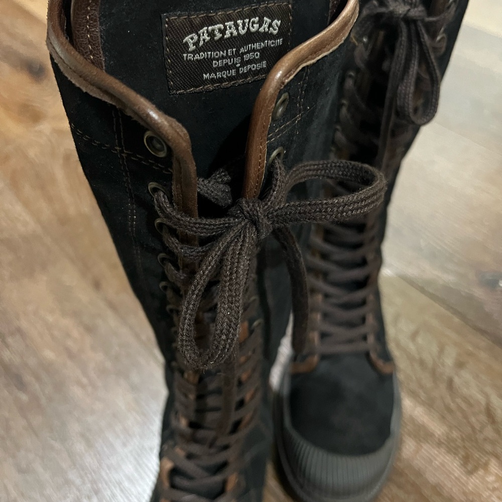 Pataugas Black and Brown Lace-Up Tall Boots size 7 - Picture 9 of 10